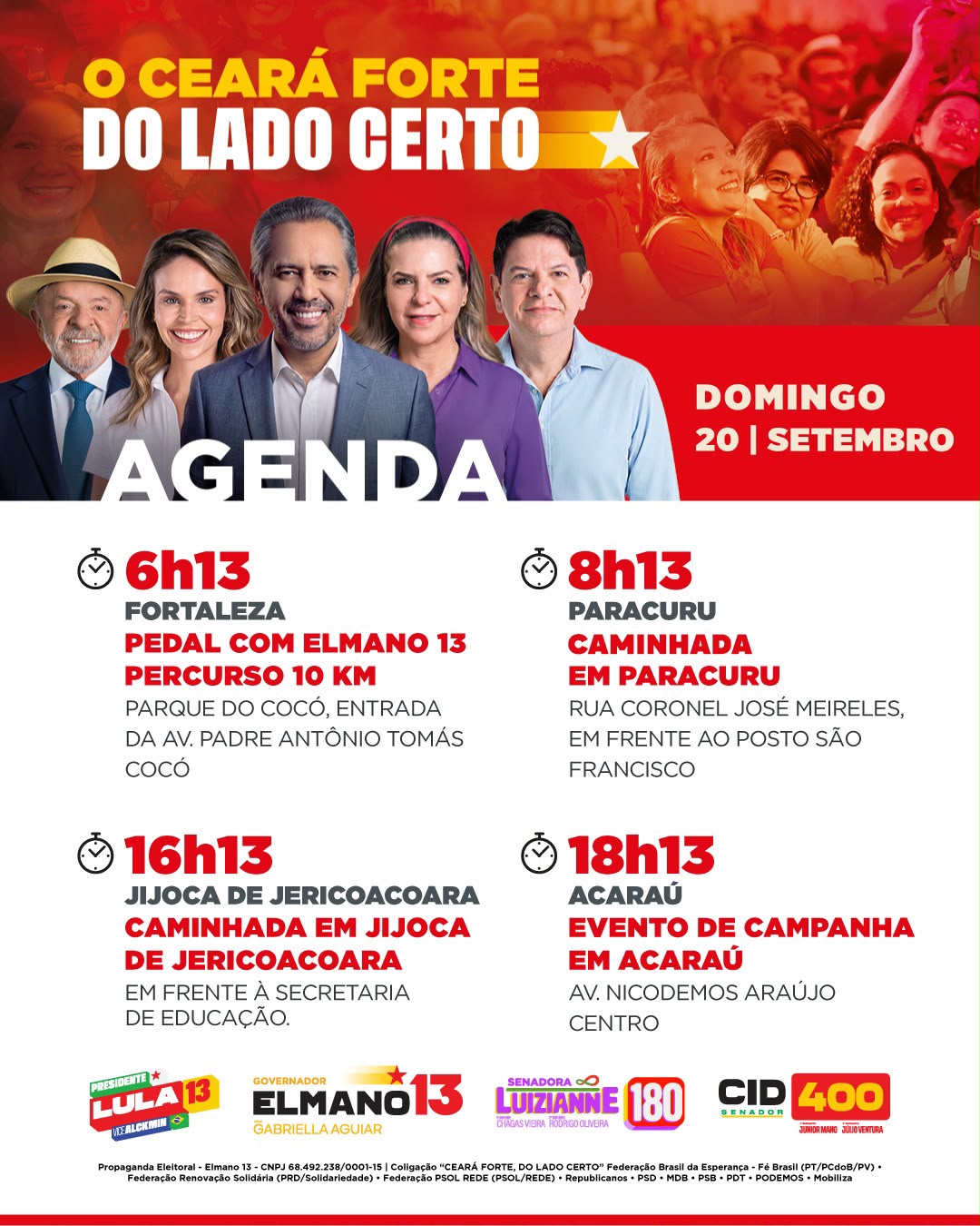 Elmano cumpre agenda de campanha em quatro municípios do Ceará neste domingo